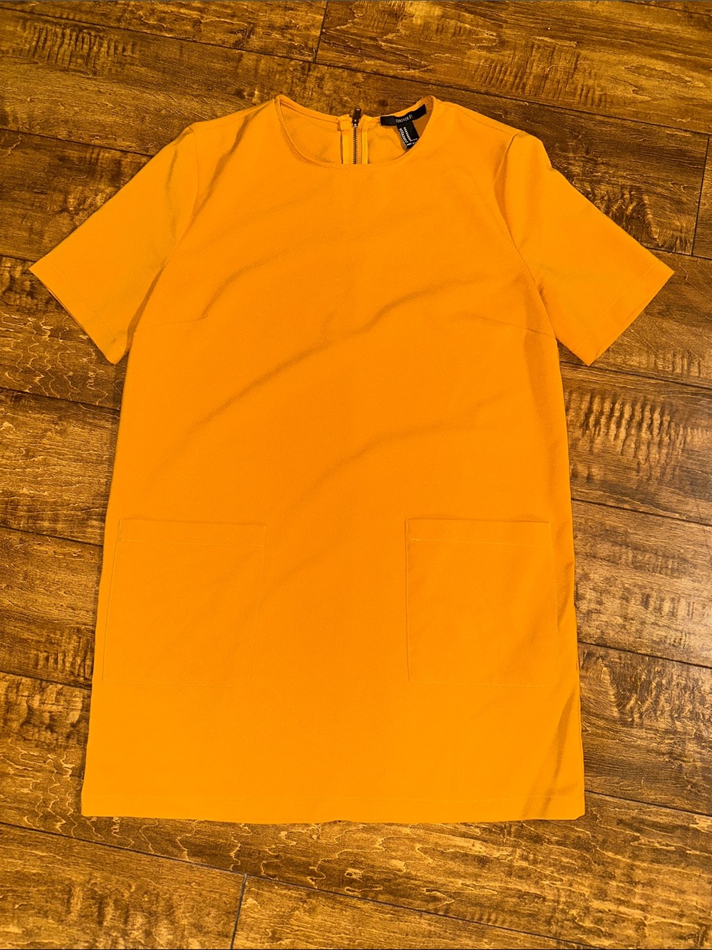 Orange Shirt Dress with Front Pockets